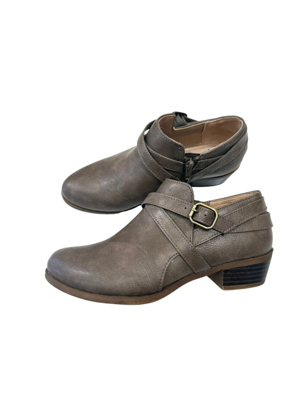 LifeStride Velocity 2.0 Adley Womens Taupe Faux Leather Ankle Booties SZ 6.5M